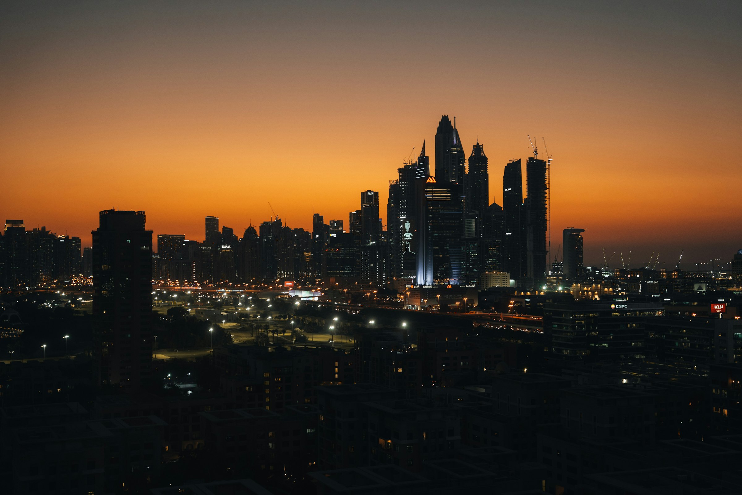 Dubai Marina skyline at dusk