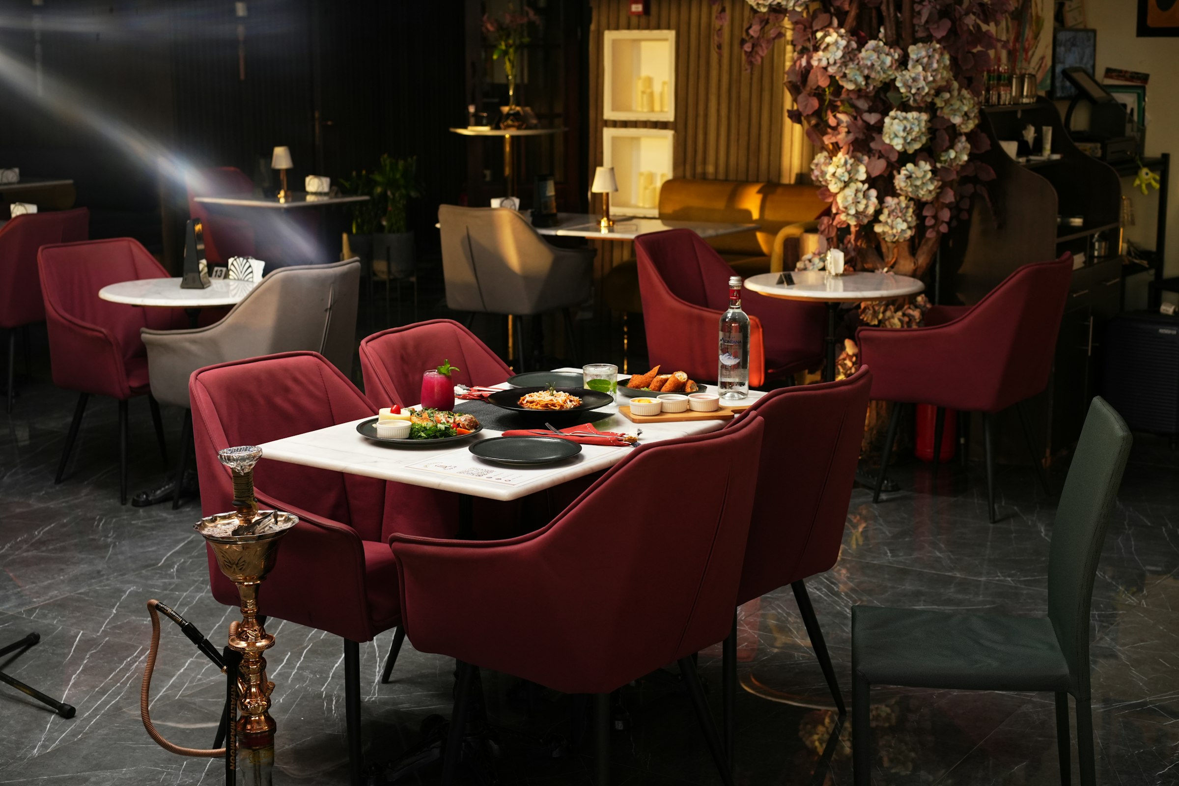 Upscale restaurant dining room interior